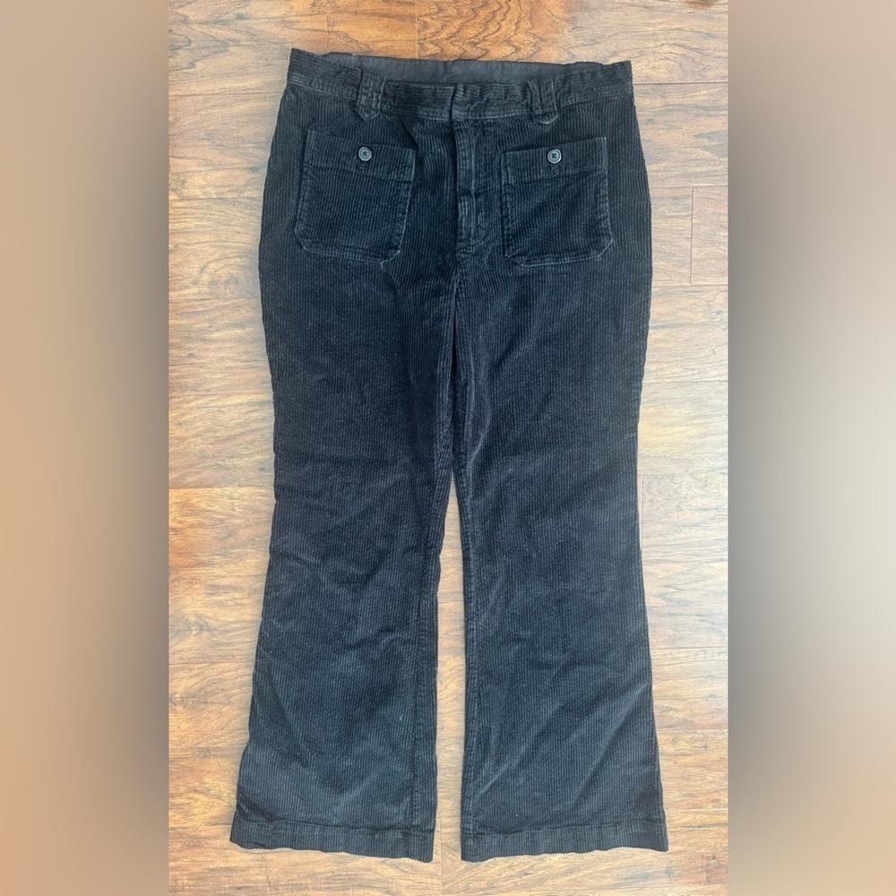 Free People Black Corduroy Flare Pants Patch Pockets Boho Size 12